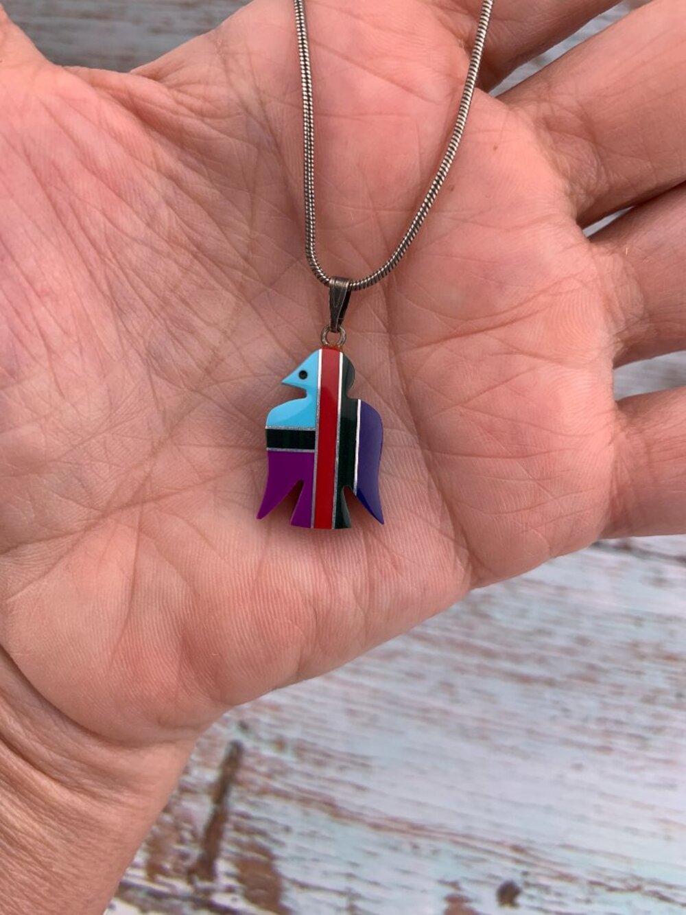 Handcrafted Stone Inlay Bird Native American Necklace Pendant J1456 - Picture 5 of 6